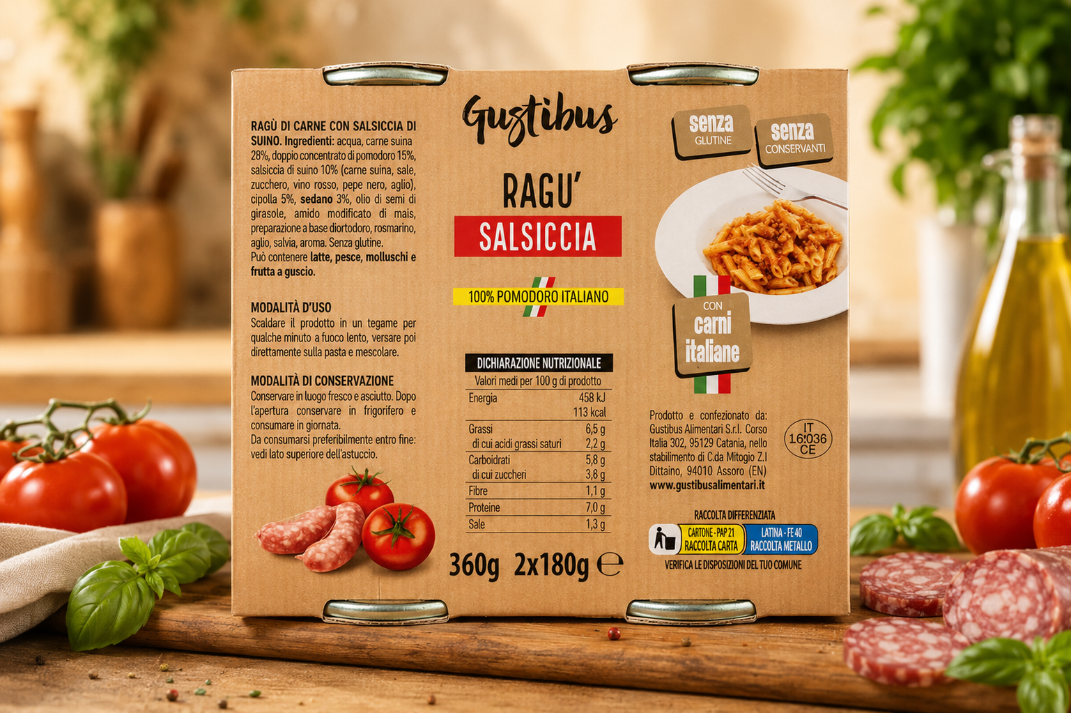 Gustibus Ragù Salsiccia – Original italienische Pastasauce mit Salsiccia (360 g)